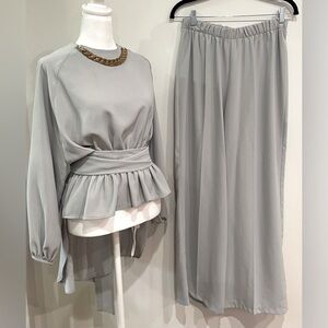 Modest Barbie 2 Piece Coord matching Set Cinch waist, suit set, work set grey